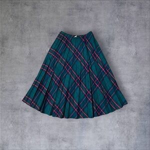 Green Navy & Red Pleated Plaid Maxi Skirt